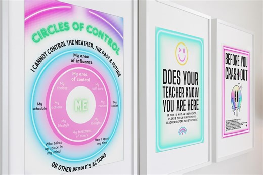 School Counselor Office Decor | Neon Bulletin Board Set & Motivational Posters - Etsy