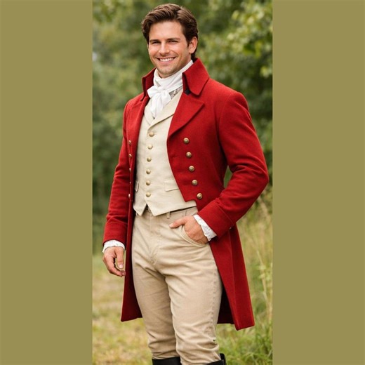 Men's Red Wool Regency Coat Historical Wedding Costume Dress - Etsy