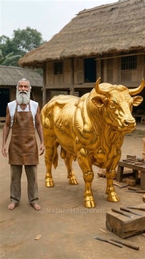 Incredible Wood Carving: Turning a Huge Log into a Golden Bull Sculpture!