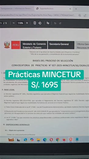Realiza tus prácticas en el Ministerio de Comercio Exterior y Turismo (MINCETUR) ✅ Modalidad de Prácticas: Profesional ✅ Requisitos: a) Egresado(a) universitario(a) de la especialidad en Administración o Contabilidad o Ingeniería Industrial b) Egresado(a) universitario dentro de los veinticuatro (24) meses siguientes a la obtención de la condición de egresado(a). c) Capacitación en Recursos Humanos y/o Planillas (20 horas acumuladas) d) Deseable conocimiento y dominio del excel a nivel avanzado.