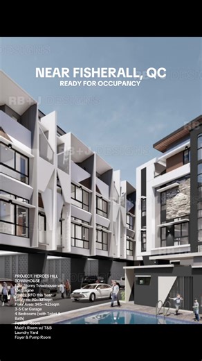M0041 Heroes Hill Townhouse QUEZON AVE - FISHERMALL | Near St. Paul University Quezon City, Ateneo de Manila University, Miriam College, OB Montessori Center, Claret School of Quezon City | Gated & Exclusive Community PROJECT: HEROES HILL TOWNHOUSE Four Storey Townhouse with Mezzanine Status: RFO this Year Lot Area: 90– 121sqm Floor Area: 345– 425sqm 3-5 Car Garage 4 Bedrooms (with Toilet & Bath) Powder Room Maid’s Room w/ T&B Laundry Yard Foyer & Pump Room HOUSE FEATURES Mezzanine Level (Living