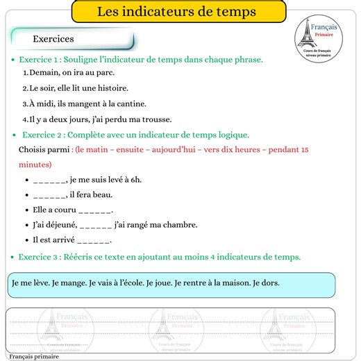 Les indicateurs de temps. #apprentissage #français #french #texte #cours | Français Primaire