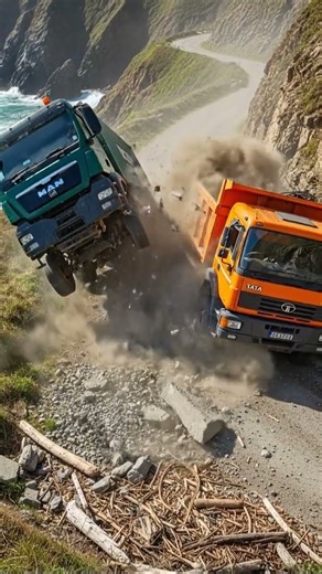 Dark Green MAN Truck vs. Bright Orange Tata Tipper!