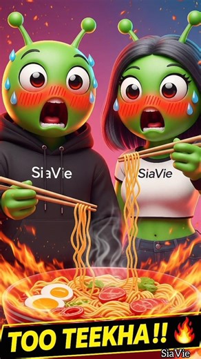 Aliens Try SPICY Korean Noodles?! 👽🔥 #shorts #SiaVie