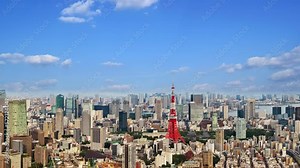 Tokyo cityscape skyline time lapse video from roof top with urban skyscrapers, Tokyo, Japan.
