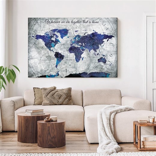 Wherever We Are I Push Pin World Map - Etsy