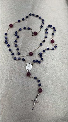 14k solid gold rosary necklace lapis lazuli and crimson stone #성물 #catholicjewelry