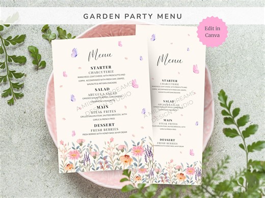 Spring Garden Menu Template Editable Canva, Floral Wedding Menu Sign, Garden Party Menu, Bridal Shower Menu, Wildflower Menu 5x7 4x9 - Etsy