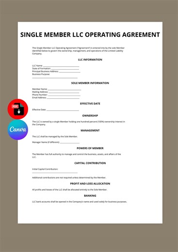 Single Member LLC Operating Agreement Template (canva, Digital Download) - Etsy