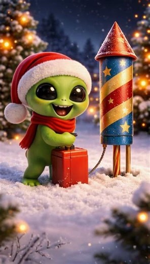 Baby Alien Lights a Firework… WATCH THE SKY! 🎆👽 #alien #christmas #newyear #2026