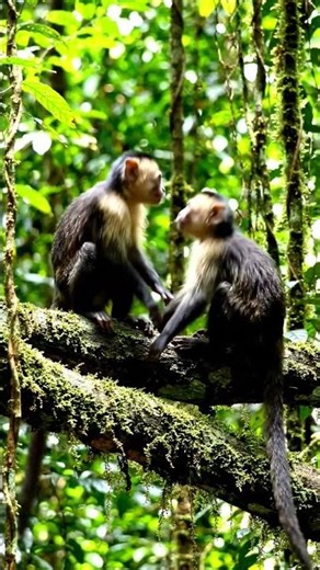 Two baby monkeys having the best day ever! 🐒🌿 #shorts