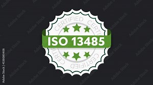 ISO 13485 certified sign. Environmental management system international standard approved stamp. Green isolated