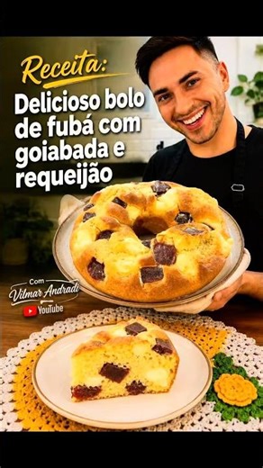 Delicious cornmeal cake with guava paste and cream cheese.