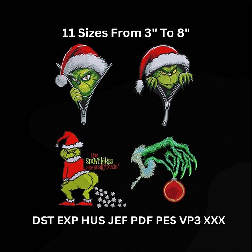 Grinch Christmas Embroidery Designs - Funny Xmas Designs - 11 Sizes (digital Files) - Etsy