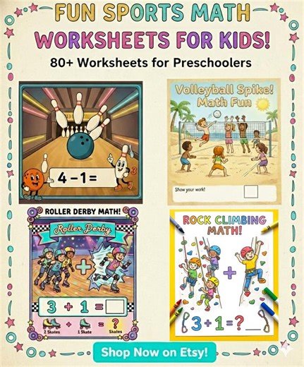 80+ Sports Math Worksheets for Kids - Fun - Printable - Homeschool - Teacher Research - Addition - Subtraction - Etsy