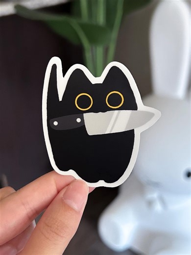 Black Cat With Knife Void Halloween Sticker, Matte Vinyl Waterproof Sticker, Cute Silly Funny Sticker - Etsy