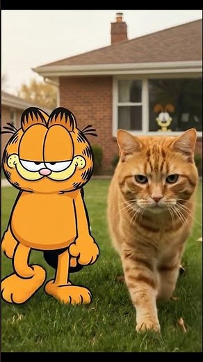 Animated vs Real: Garfield Walking Side by Side