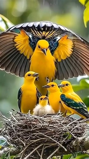 Bird Mom Protects Babies From Rain With a Leaf Umbrella🌧🕊| #shorts #nature #birds #rainsounds