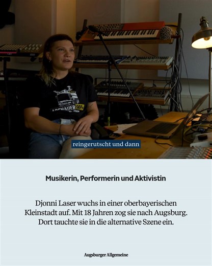 Augsburger Allgemeine on Instagram: "Neben dem Auflegen als DJ ist sie auch als Live-Musikerin und Performerin unterwegs. „Ich bin wahnsinnig gern als Person auf der Bühne, weil ich meine Präsenz nutze im Kontakt mit dem Publikum oder mit den Leuten.“ Räume schaffen, damit fremde Menschen zusammenkommen und Vorurteile abbauen können, das sei ihr Ziel. Die ganze Folge von "Augsburg, deine Menschen" gibt’s auf Youtube und auf azol.de/deine-menschen."