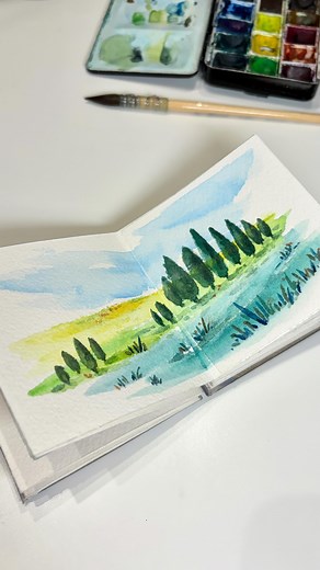 A tiny watercolor landscape anyone can paint 🌳 Have you ever wanted to try watercolor but felt a bit intimidated to start? Let’s start with something tiny ✨ This is a simple mini painting I made step by step for beginners, keeping everything soft and stress free. 🎥 The full tutorial is now on my YouTube channel 👉https://youtu.be/-EYR5G2ox28. You can find the no-talking relaxing painting process and enjoy a soothing creative moment. And if you want to explore watercolor in a simple and playful