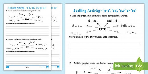 Spelling Activity - 'o-e', 'oa', 'ow' or 'oe' Words