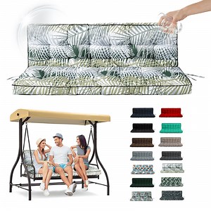 SDJPOI 2-3 Seater Porch Swing Replacement Cushion, Thicken 4" Waterproof Outdoor Bench Cushions with Backrest for Outdoor Furniture ( green leaves，55in*40in）