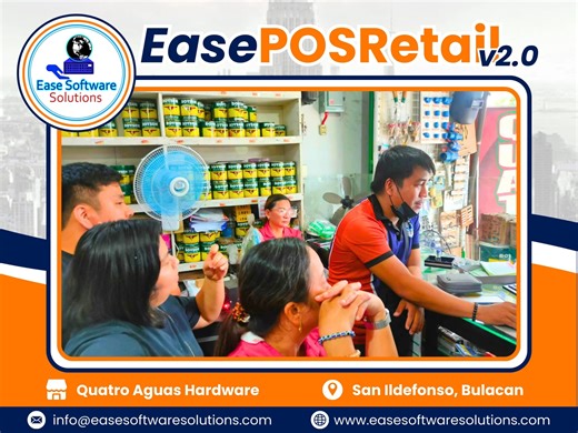 🏪🛒 Quatro Aguas Hardware, located at San Ildefonso, Bulacan, has officially availed EasePOSRetailv2 from Ease Software Solutions! 🎉✨ With their upgraded POS system, they can now enjoy: ⚡ Faster and smoother checkout transactions 📦 Accurate inventory and stock monitoring for hardware items 📊 Reliable sales reports with real-time business insights 💻 A user-friendly interface ideal for daily hardware store operations 🔒 Secure and dependable system performance 📱 Smart POS features designed t