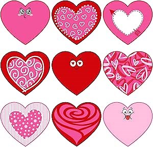 Whaline 45pcs Heart Cut-Outs Assorted Red Pink Heart Cut-Outs 6 Inch Large Valentine's Day Paper Cutouts for School Bulletin Board Classroom Wedding Anniversary Party Supplies, 9 Designs