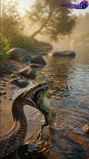 Shocking Snake Swallows Frog by River 😱🐍 | Real Wildlife Survival #shorts#viral #ai