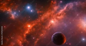 Starry Cosmic Realm with Planets and Galaxies Illuminated by Celestial Lights in the Deep Night Sky