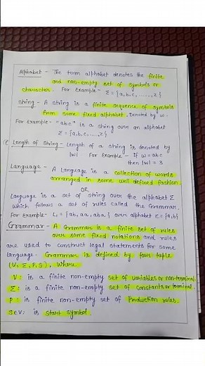 Definition of Alphabet, String, Language and Grammar in TAFL #automatatheory #tafl #examtime