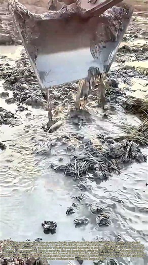 Scooping Muddy Water: How an Excavator Bucket Catches Fish in a Flooded Field