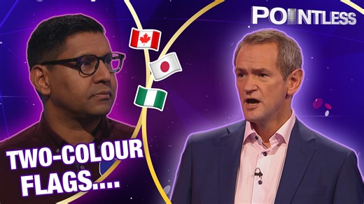 Time for some world geography trivia! 🌎 Contestants are challenged with guessing countries that only have two colours on their national flags. | Pointless
