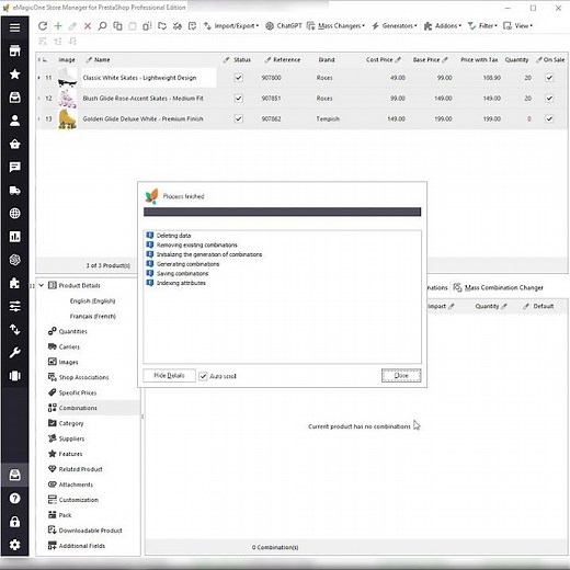 Generate Product Combinations in bulk with Store Manager for PrestaShop by eMagicOne