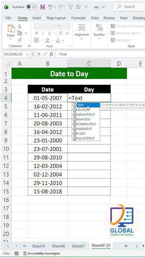 Excel Formula Magic 💡| Date ko Day me Convert Kare 📅