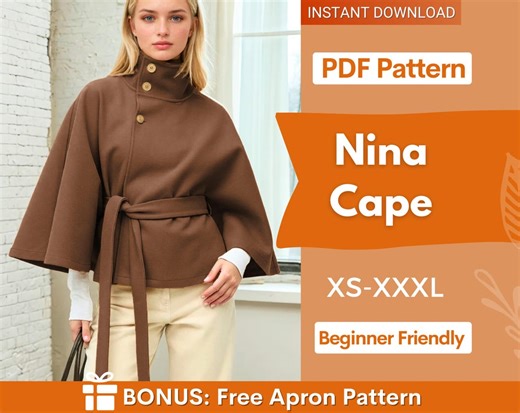 Cape Jacket Sewing Pattern, Women Sewing Pattern, Cape Pattern, Jacket Pattern, Cape Coat Pattern, Cloak Sewing Pattern, Women Jacket - Etsy