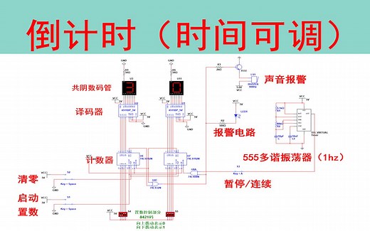 60S定时器倒计时器电路（含报告 multisim源文件）