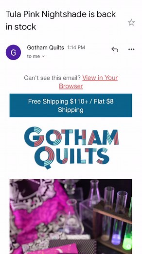 Lately we've been selling out of stuff pretty fast (we're looking at you, Tula Pink fabrics!) If you're only keeping up with us on social media, it can be easy to miss out on something awesome... Sign up for our email list today to be the first to know what's happening! Everything from sales to new fabric to virtual classes, we announce first to our email subscribers. New subscribers get a 10% discount code for their first online order, too! https://gothamquilts.com/newsletter | Gotham Quilts