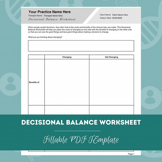 Decisional Balance Worksheet | Editable / Fillable PDF Template | for Counselors, Psychologists, Social Workers, Therapists - Etsy