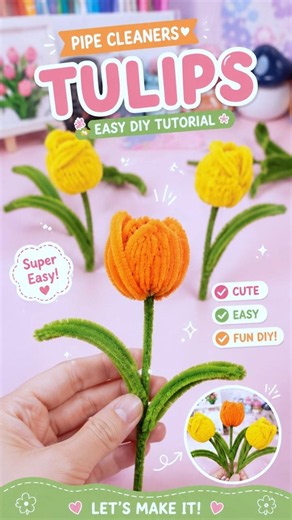 DIY Pipe Cleaner Tulips 🌷 Easy Handmade Flower Tutorial #shorts #pipecleanercraft