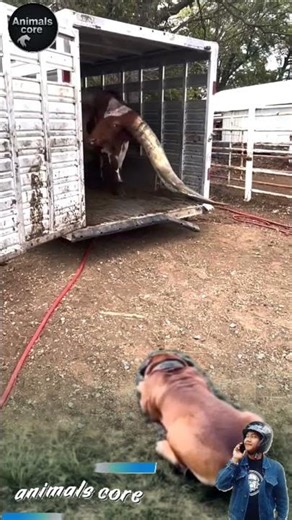 Seekor Anjing terkesima melihat keindahan Sapi bertanduk panjang #trending #animals