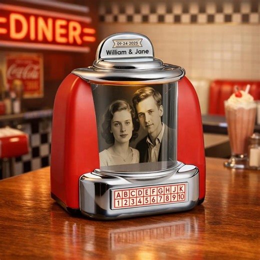 Gepersonaliseerde retro jukebox-speaker met foto en naam: aangepaste muziekspeler, vintage miniradio, - Etsy België