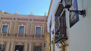 Seville, Spain. Plaza Del Museo Sign on Capilla del Museo Chapel and Arts Museum Building