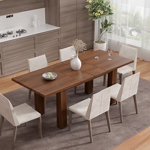 Veanerwood 55"- 78" Extendable Rectangle Dining Room Table for 6-10 Person,Modern Kitchen Table with 4 Sturdy Wooden Legs,Perfect for Small Space,Brown