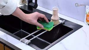 Dish Cloth Holder for Kitchen Sink, Adjustable Over-The-Sink Dish Rag Rack, Metal Kitchen Racks Sink Brush Holder, Drying Rack for Dishcloths, Sponges, Brushes, and Bottles (1, Sliver)