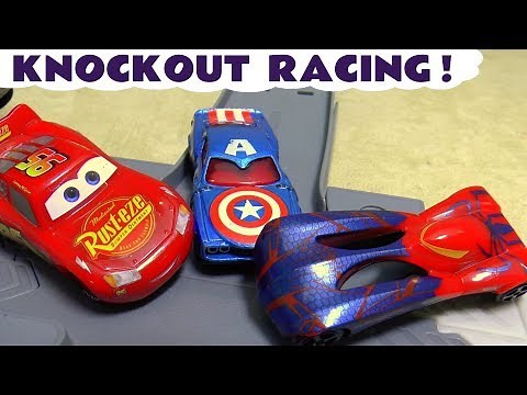 Toy Car Knockout Racing with Hot Wheels Superhero Cars