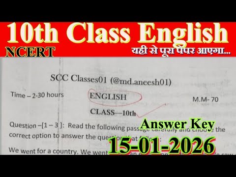 10th Class English Model Paper 2026, NCERT syllabus 2026. Answer Key 🗝️