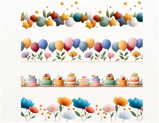 21 Birthday Seamless Borders Clipart | Continuous Party Border PNG | Balloons, Cakes & Flowers for Invitations - Etsy