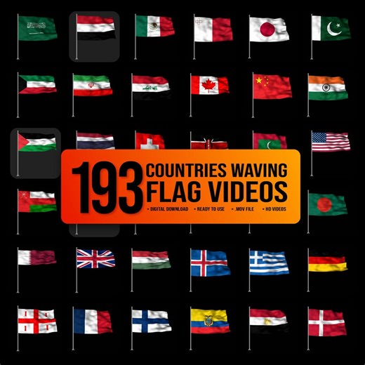 193 World Flag Videos Bundle, Realistic Waving Country Flags, Animated 4K Flag of Europe, Asia, Africa, North & South America, Stock Footage - Etsy