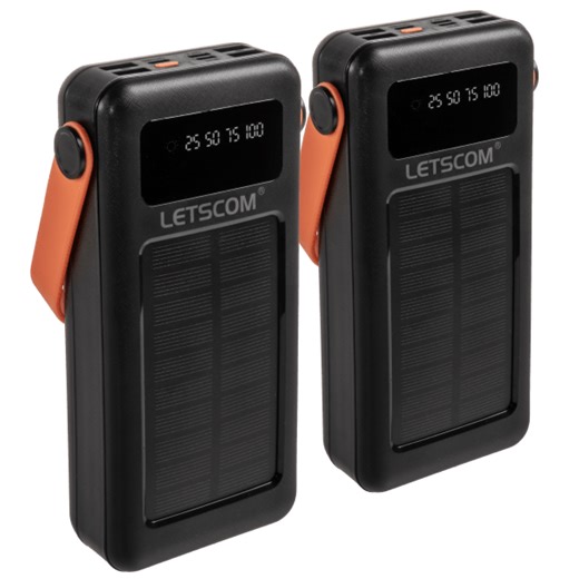 2-Pack: Letscom 30,000mAh Solar Power Bank with Integrated Cables